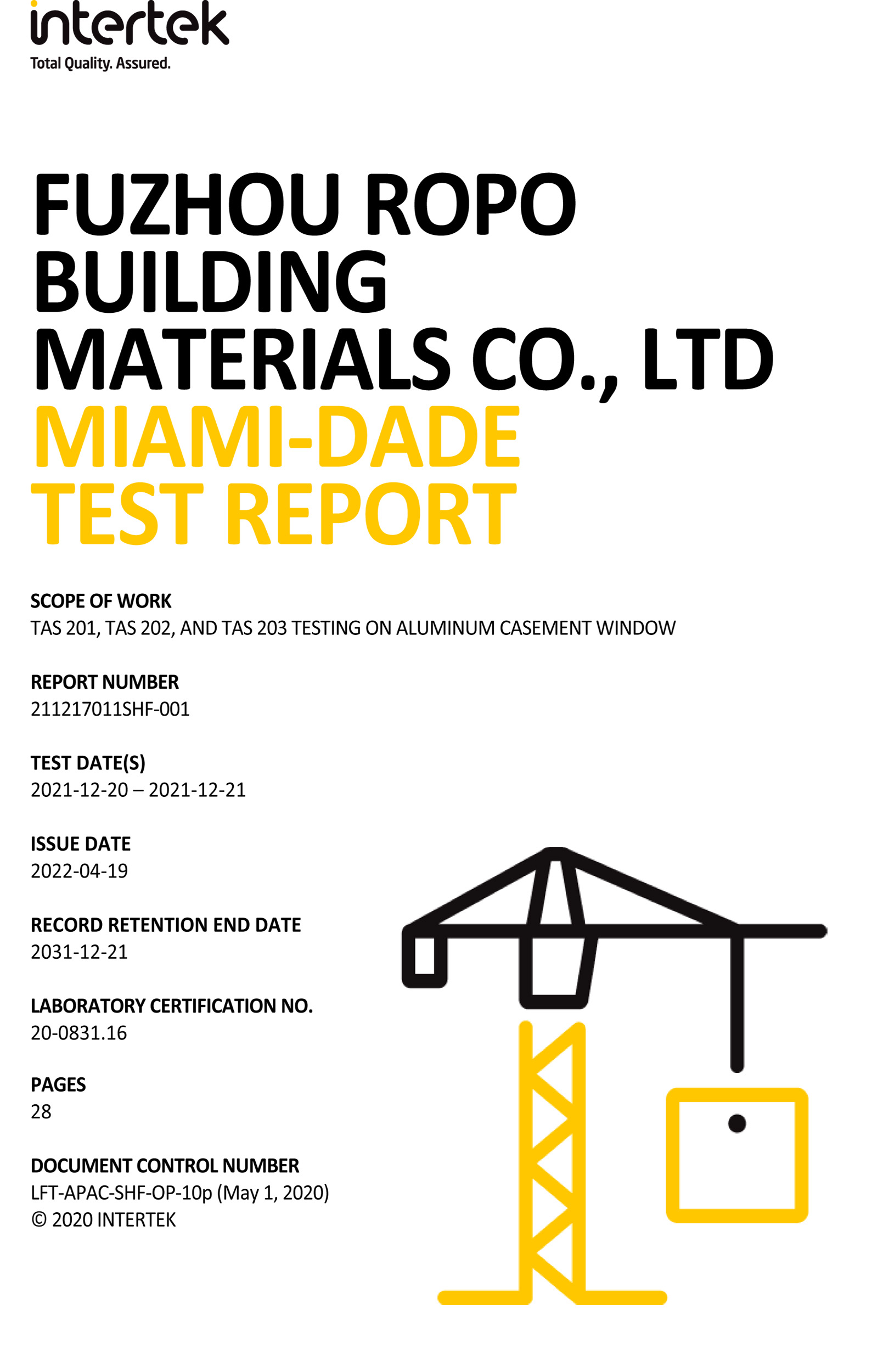 North American Fenestration Standard NAFS test report