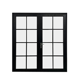 OEM Custom French Double Doors Double Swing Black Aluminum Grid Clear Glass