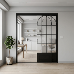 Rustic Design Gray Tempered Glass Aluminum Framed French Front Steel Swing Door