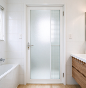 White Aluminum Frame Bathroom Interior Door, Crystal White Oil Sand Safety Glass Toilet Door, Moisture Proof Customized
