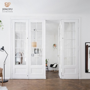 French Folded Aluminum Tempered Glass Folding Sliding Door System Screen Waterproof