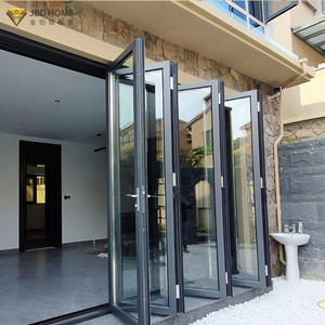 Custom Aluminum Folding Door Accordion Bi-Fold Doors Double Glazed Hurricane Proof