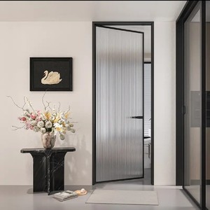 Thermal Break Aluminum Bathroom Door Ribbed Glass