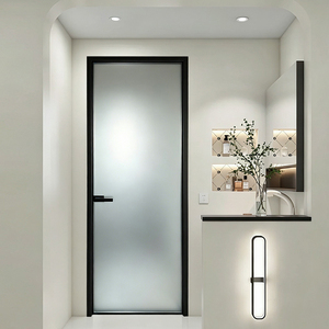 Customizable Aluminum Frame Glass Single Door Sanded Frosted Glass Bathroom Door for House
