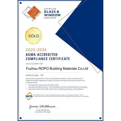 AGWA Australian Glass and Window Association Accredited Compliance Certificate