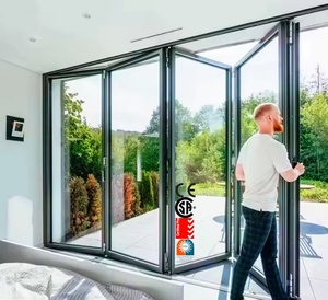Folding Door Hurricane Proof Energy-efficient Aluminum Exterior Door Balcony Patio Lowe Double Glass Aluminum Bi-fold Door