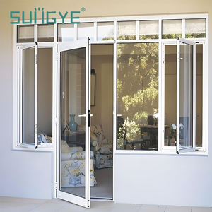 SUNGYE French Style Casement Swing Door Double Tempered Glass Exterior Aluminium Hinged Swing Door with Decorative Grid