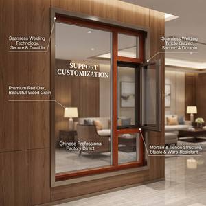 HUACAI Architectural Grade Profile Aluminum Wood Window German Noto Hardware