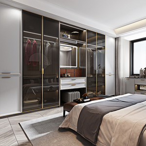 Modern Design Slim Frame Aluminum Glass Wardrobe Door Luxury Built-In Sliding Closet for Interior Garden Elegant Hallway Access