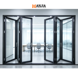 Modern Narrow Frame Aluminum Bi Fold Door Commercial Office Storefront Accordion Door Tempered Glass Folding Door