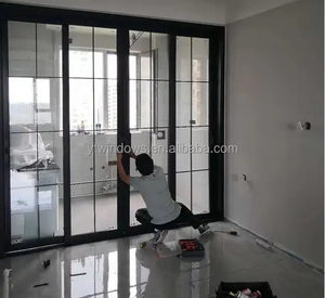 Newest Design Sliding Back Doors 5 Tracks Aluminium Sliding Door Double Tempered Glass